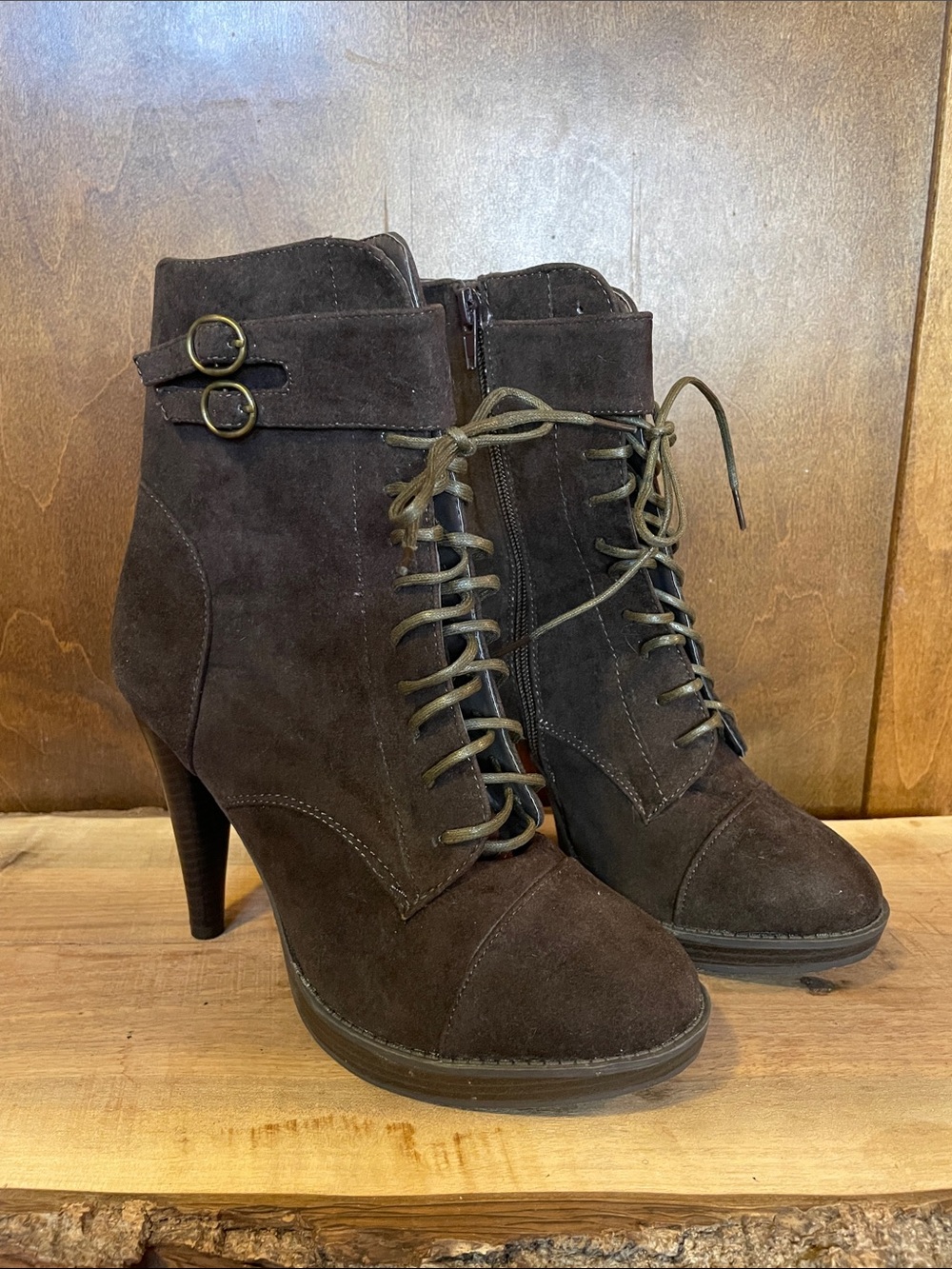 Women’s Lace-Up Faux Suede Ankle Boots in Dark Brown